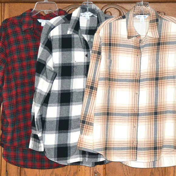 3 OLD NAVY 100% Cotton Flannel Boyfriend Button-Down Shirts LOT MEDUIM - Picture 1 of 6